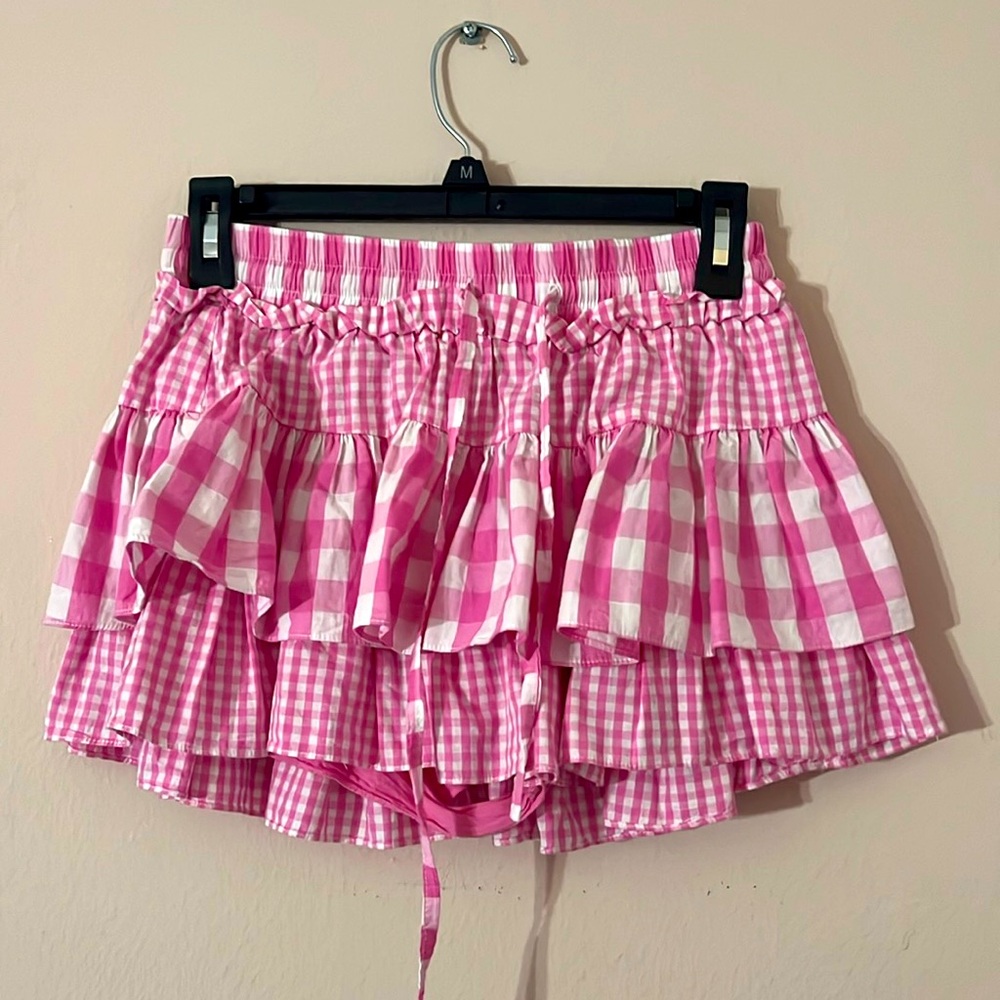 Dear Hannah Pink Gingham Mini Skirt